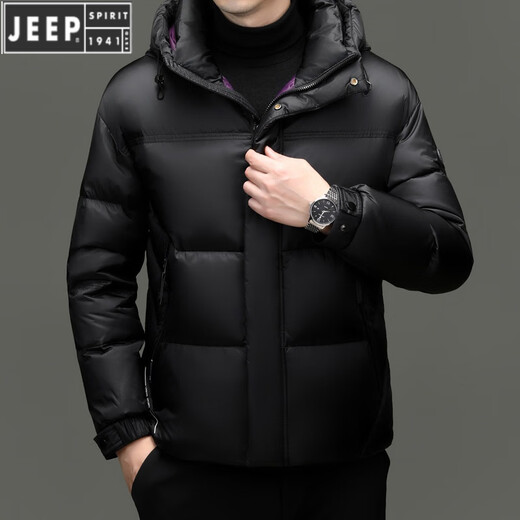 Jeep (Jeep) neuer Herren Winter kurzer Down Jacke warme Jacke Dad verdickte Kapuzegeschäft Casos Black Gold Jacket Schwarz Lila 9855 170