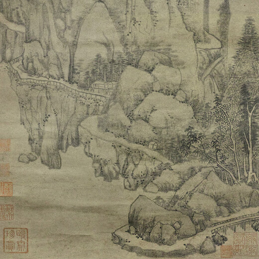 Yuan Huang Gongwang Fuchun Daling Bild Alte Landschaftsmalerei Schriftrolle der Literatur Replik Antike Gemälde hängende Gemälde Yuan Ni Zans spärliches Waldhellschreibebild 12116 40x95 cm (Größe des Sprühbemalungsherzes) gerahmt