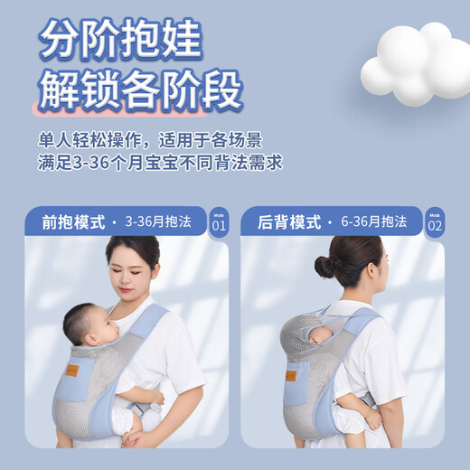 爱源美婴儿背带前后两用外出简易新生儿宝宝前抱式轻便抱娃神器解放双手 云山蓝