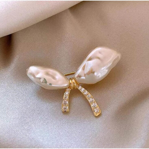QUAMER Clothes Collar Fixed Button Irregular Pearl Bow Brooch Women's Pin Exquisite and High Main Image