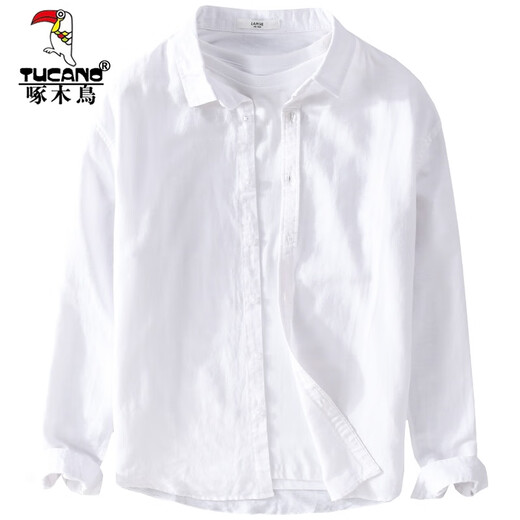 Holzspecker (Tucano) Baumwolle und Leinen lässige, einfarbige Farbe Großgröße Pendler Hemd Langarm Männer und Frauen gleiche Style Hemd Mode, vielseitige Kleidung Außen-Top Grey 9926 XL Gewicht 133-147
