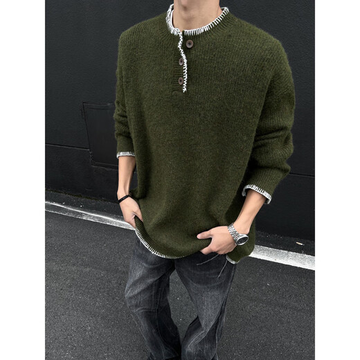 Shelley Jones American Henry collar sweater for men in autumn and winter new loose trendy brand warm inner sweater lazy style sweater apricot M recommended 90-110Jin Jin equals 0.5 kg