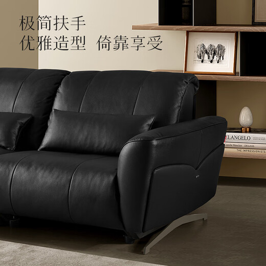 Gujia Home Italian 0 wall-facing sofa can enter the sweeper large seat deep and high-leg living room genuine leather 6223B [Expert] [You can enter the sweeper] Black three-person dual electric 3.05m