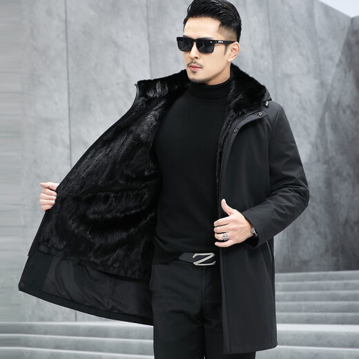 Baba Langpai Men's Mink Lined Fur Coat Men's Nike Mid-Length Fur One-piece Men's Jacket Winter with Mink Lined 165/M Customized