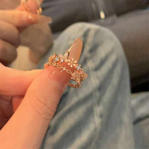 He Niang rose gold super fairy butterfly ring for women ins niche design light luxury exquisite ring opening trend rose gold butterfly ring