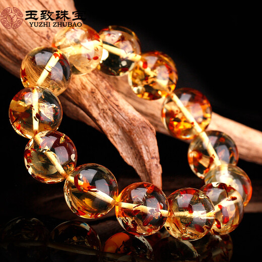 Jade Natural Flower Amber Buddha Beads Bracelet Amber Couple Bracelet Birthday Gift with Certificate Bead Diameter 8-8.5mm (Female Model)