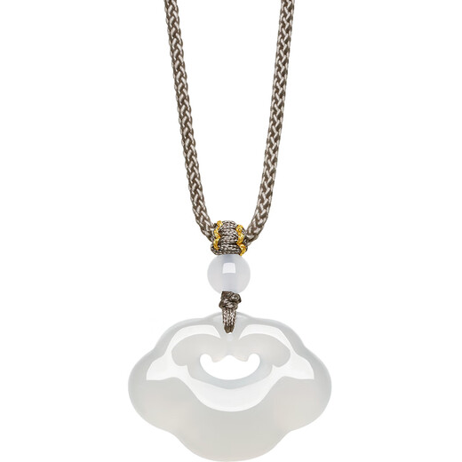 Zhou Liu Fu Xiangyun Ruyi Lock Necklace White Moonlight Cedony Pendant Birthday Gift J0414088 Colored Rope
