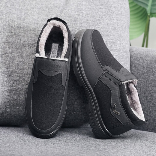 Fushunyuan old Beijing cloth shoes men's shoes cotton shoes men's warm old men's shoes soft sole non-slip plus velvet thickened dad casual shoes black FSY-9926 42
