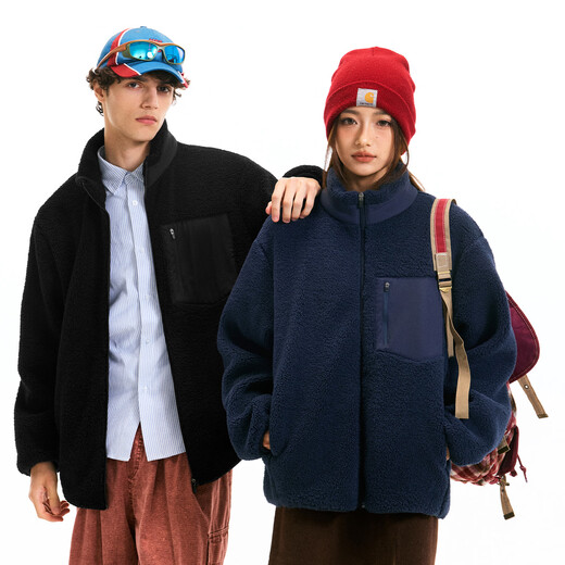 Fingercroxx it polar fleece jacket men's 2025 autumn and winter thick casual fashion stand-up collar jacket black M