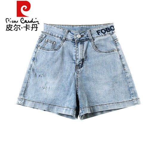 皮尔卡丹（pierre cardin）牛仔短裤女夏季薄款2023年新款夏天外穿宽松显瘦a字高腰阔腿热裤 6623 蓝色 26/S