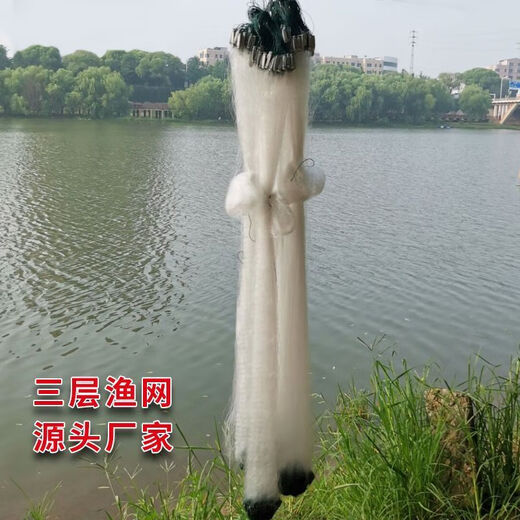 Chaosihui single-layer three-layer sticky fishing net floating net sunken net weighted wire mesh hanging fish net crucian carp white strip net three-layer 1 finger 1.2 meters high 40 meters long weighted sunken net