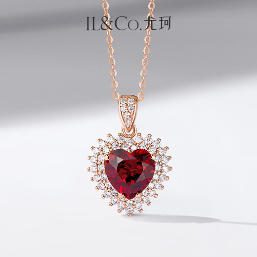 IL&CO Youke Love Necklace for Women Natural Garnet Pendant Heart-Shaped Clavicle Chain Birthday and Valentine's Day Gift for Girlfriend Garnet Pendant with Silver Chain + Love Gift Box