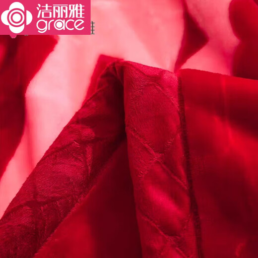 洁丽雅（grace）毛毯冬季加厚10斤大红结婚毛毯保暖双层拉舍尔毯子单双人盖毯珊瑚 653大红 150x200cm约4斤/大红包装婚庆