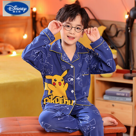 
Disney children's pajamas boys spring and autumn long sleeves pure cotton thin little boy cartoon Spider-Man dinosaur home suit Lapel G1048 plaid Ultraman 10 size [suggested height 105-115cm]