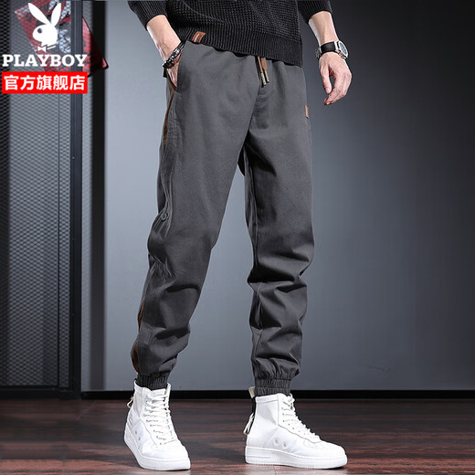 Playboy (Playboy) Casual Hosen Herrenhosen Frühling und Sommer Neue Style -Arbeit Ejakulationshose Männer lose trendige Herrenhosen Mode Harem Hose Gray Regular Style 2xl