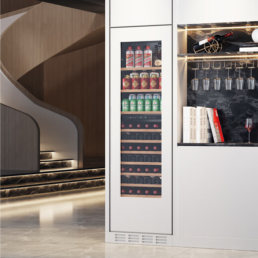BAIKAILUN seamlessly embedded wine cabinet custom door refrigerator cabinet fully hidden beverage tea cabinet thermostatic cabinet fully embedded ice bar thermostatic wine cabinet light luxury home refrigerator multi-functional display cabinet first-level energy efficiency | dual temperature | full red wine configuration 256L custom cabinet door
