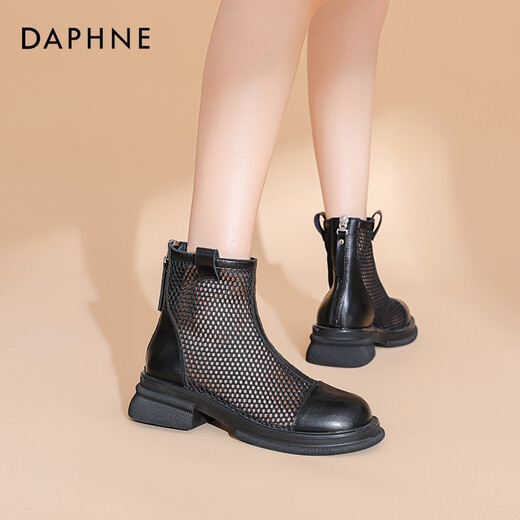 Daphne official Martin boots women's shoes summer thin short-tube British style cool boots women's breathable mesh boots women's hollow mesh sandals black-mesh style 35