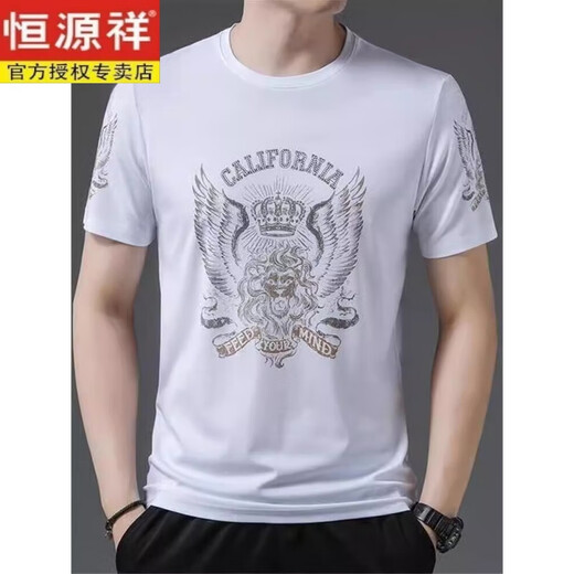 恒源祥冰丝短袖t恤男士夏季新款中青年圆领印花薄款上衣体恤衫潮牌男装 759黑色 M /165/100-120斤