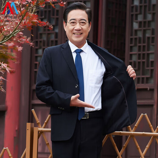 Meichunxuan dad suit suit men's three-piece suit middle-aged and elderly business casual formal middle-aged suit father's banquet wedding suit 2-button black two-piece suit + pants L 100-110Jin Jin equals about 0.5 kg