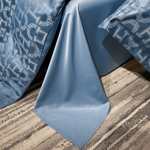 Yalu washed silk bed four-piece ice silk quilt cover summer single and double home bedding sheet three-piece set Embera-blue (skin-friendly and breathable, silky and naked sleeping grade) 1.5m four-piece set bed sheet style (quilt cover 200*230cm)