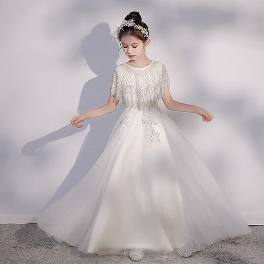 
Bu Liancao Girl Guzheng Costume Stage Performance White Princess Birthday Skirt 4-12 Years Old Host Piano Playing White 160 cm