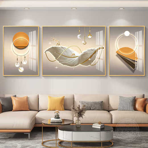 Aohan Light Luxury Feather Living Room Decoration Painting Abstract Sofa Background Wall Hanging Painting Atmospheric Simple Modern Mural High-end Z4877 Left and left 30*40 60*40 Crystal porcelain aluminum alloy gold frame