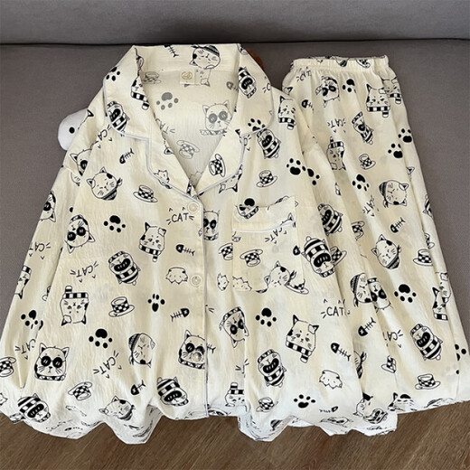 NJSKAKW fat mm300Jin Jin is equal to 0.5kg loose long sleeve large size autumn new sweet fat sister Yunduo cotton plus fat plus size women's pajamas ah826 one-horned monster#Yunduo cotton loose open M size recommended 80-100Jin Jin is equal to 0.5kg