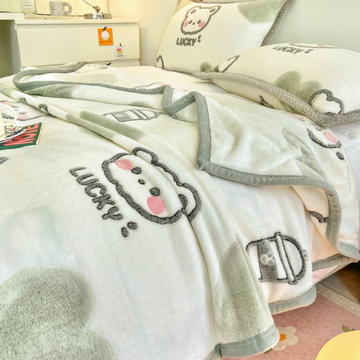 Enxing Class A Thin Milk Velvet Blanket Office Sofa Lunch Break Flannel Coral Velvet Nap Quilt Air Conditioning Cover Blanket QM Milk Tea Bear Double-sided Thickened Bedding Dual-Purpose Baby Blanket 70 100cm Class A Maternal and Infant Grade Double-sided Velvet