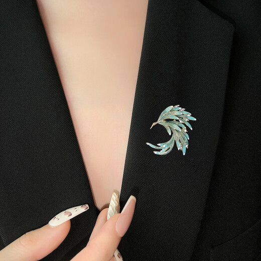 Feihua Chinese style brooch Chinese enamel brooch Phoenix brooch Ancient style brooch Women's graduation suit brooch Women's brooch Light blue gradient phoenix tail brooch