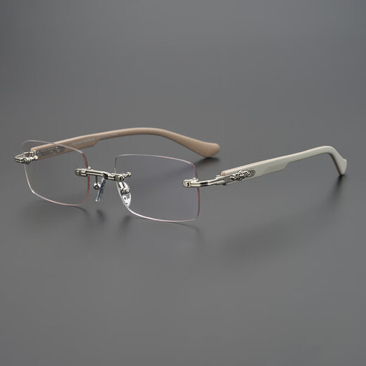Frameless Croxing same glasses frame new product retro punched personalized super light and fashionable versatile flat light mirror for men and women Gold frame brown legs Anti-blue light flat light mirror