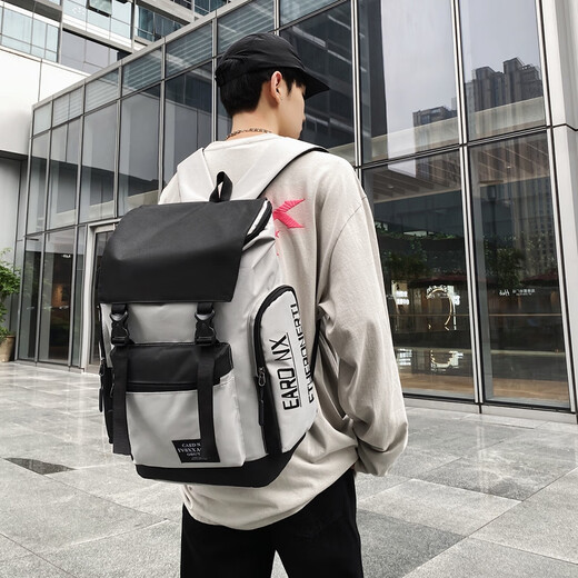 Double Star School Bag Junior High School Male Backpack Female High School College Student Backpack Large Capacity Travel Water-Repellent Computer Bag Gray
