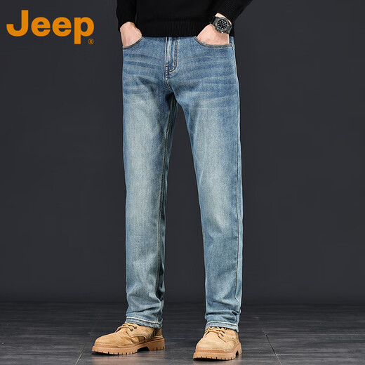 Jeep Jeep American Casual Jeans en 2025 Nouveau pantalon résistant aux usages de printemps et d'été lavé et usé pantalon droit P740MWN689 30 (115-125jin [Jin est égal à 0,5 kg]))