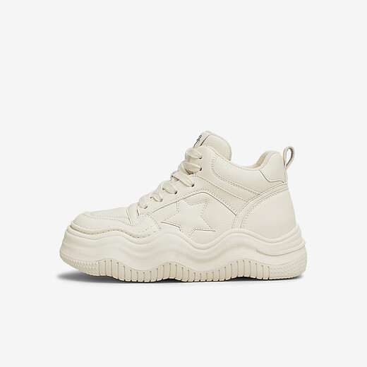 Beste 2025 Frühling Neue modische Sport-High-Top-Schuhe plus Fleece warme Frauen lässige Schuhe x1591ad5 Beige 36