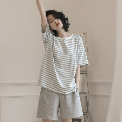 裴诗妍高质量棉睡衣女夏季短袖两件套装卡通甜美夏天薄款可 蔷薇色 a9859 短裤 3XL  155-170斤