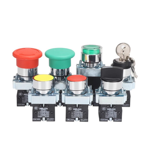 Delixi LAY5 buzzer power switch self-locking flat button emergency stop self-resetting mushroom head knob with light BE102 normally closed separate contact red