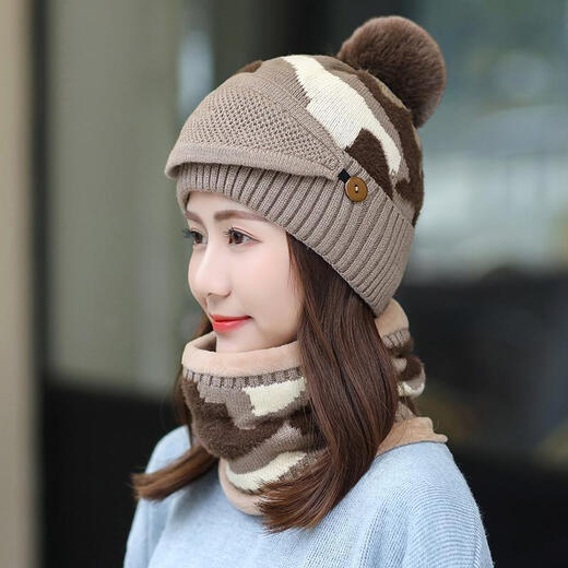 KAROND new product elderly hats for women autumn and winter hats for women autumn and winter Korean style trendy plus velvet warm three-piece set fashionable and versatile winter ear protection knitted wool hat black and blue warm three-piece set [hat++ scarf]