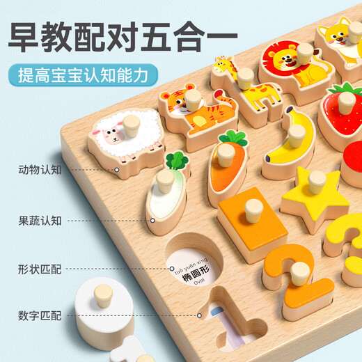 Star Boat Baby Toys 1-3 Years Old Hand Grab Board Puzzle Puzzle Pairing Building Blocks Baby Digital Early Child Early Education Birthday Gift Five-in-One Hand Grab Board + Animal Cognition Card