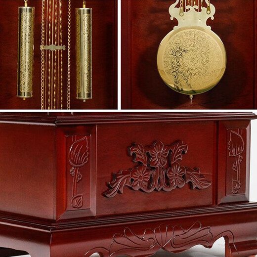 Floor-standing clock Living room home Chinese retro solid wood mechanical time reporting large clock old European sitting clock vertical pendulum clock 9922 mahogany color domestic winding movement