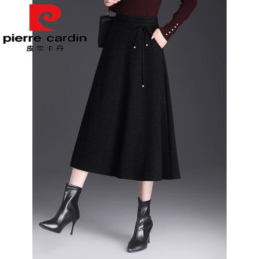 Pierre Cardin Woolen Skirt Women's Autumn and Winter Long Skirt 2025 New Chinese Style High Waist Skirt Slim Umbrella Skirt Large Hem A-Line Skirt Mocha Brown Autumn and Winter Woolen This Year's Popular Light Luxury 2XL 130-145Jin Jin is equal to 0.5 kg