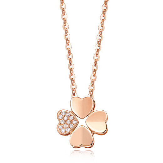Luruo plated 18k rose gold four-leaf clover necklace for women 925 sterling silver color gold clavicle chain pendant jewelry set chain (rose gold)