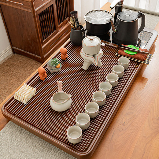 Shangfu Tea Set Fully Automatic Bamboo Tea Tray Thickened Home Tea Table Kettle All-in-One Complete Set of Kung Fu Tea Ceremony Tianxing Striped Tea Tray No Electrical Appliances