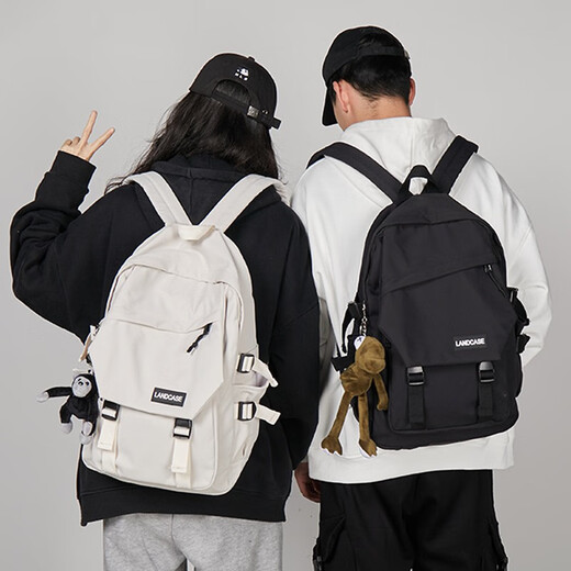 Landcase school bag for men and women, middle and high school college students backpack, college style backpack, Japanese style Harajuku all-match travel bag 1218 white