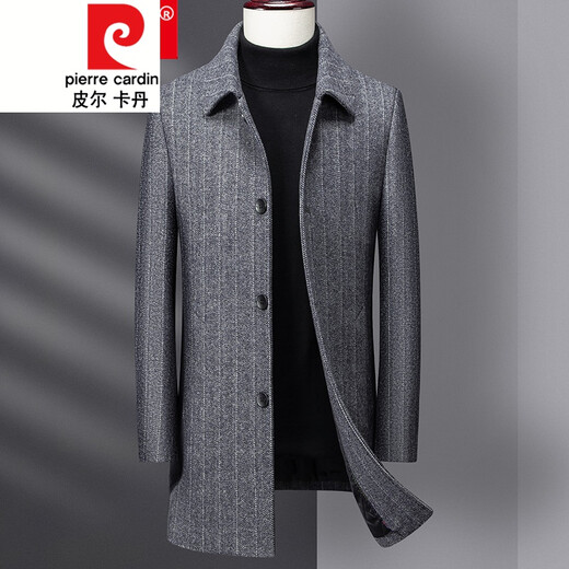 Pier cardinal en laine de laine de laine pour hommes en milieu de longueur de la longueur épaisse épaisse au manteau en laine d'automne et d'hiver, manteau de revers pour hommes d'âge moyen tricoté 8201 gris M 170