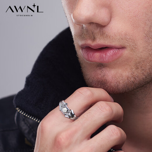 AWNL Seven Seas Ring Nordic M Meteorite Ring Men's Light Luxury Niche Fashion Jewelry as a Birthday Gift for Boyfriend Hk#20 (Inner Diameter 19.04mm)