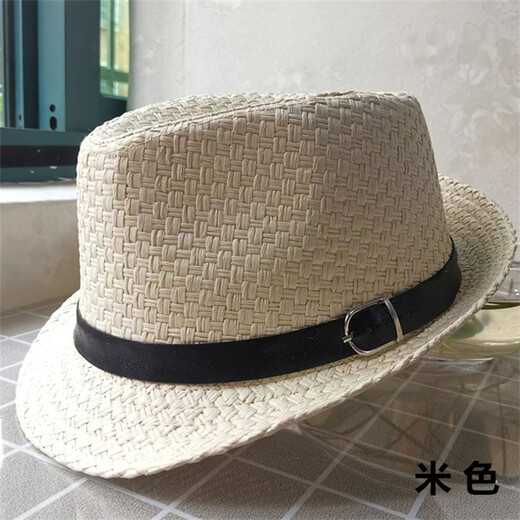 诺芝萌 夏季爵士帽子 中老年男士礼帽 草帽户外遮阳帽男士太阳帽子NF060 米色 均码