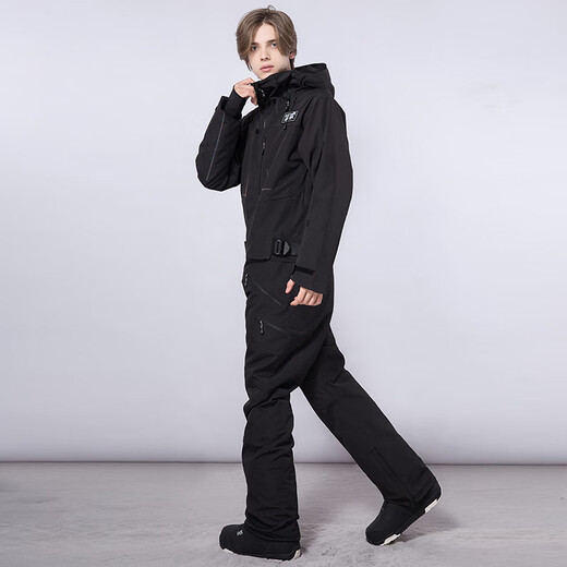 RAWRWAR新款连体滑雪服男女户外单双板防水保暖成人滑雪套装滑雪装备 724 黑色【男】 L