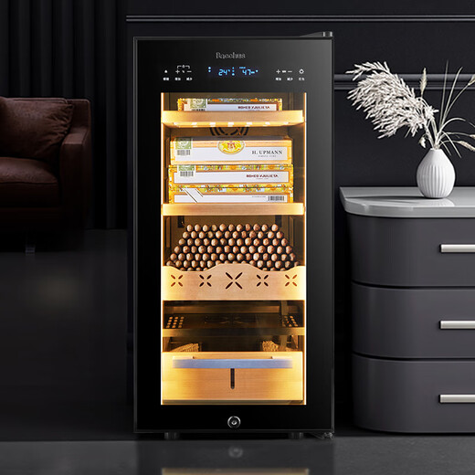 Bacchus Cigar Cabinet Temperature and Humidity Control Constant Temperature and Humidity Control Humidifier Box Mini Small Household Solid Wood Cedar Wood Inlaid Alcohol-raised Bare-raised Red Wine Cigars Air-cooled and Frost-free Clean Ammonia + WIFI + Frequency Conversion 300-400 Count 65L