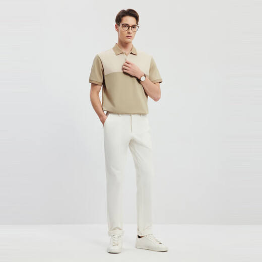Siete lobo [lavable a máquina + 9.6% que contiene seda de morera] Polo de manga corta Summer Nuevo lana de seda Micro-deslizamiento Top 701 (caqui) l 170/88a