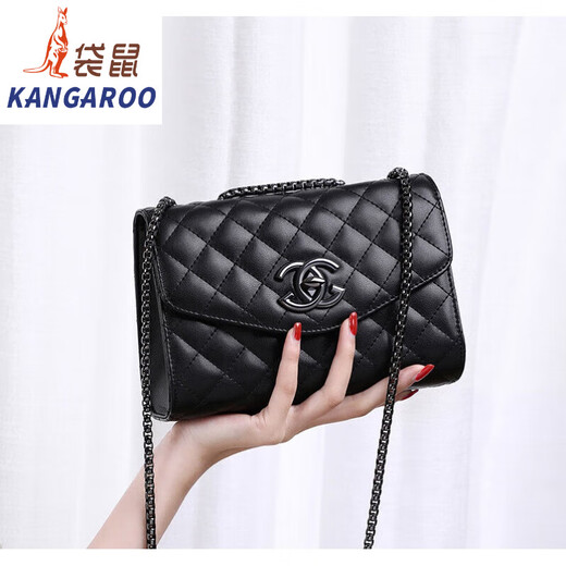 Kangaroo (KANGAROO) Good things to buy Diamond chain small bag women's autumn and winter black shoulder crossbody bag 2025 new black large size 23*16*8.5