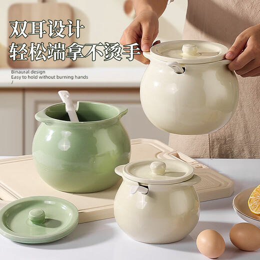 Weiai lard jar household ceramic high temperature resistant food grade oil jar meat oil chili red oil jar kitchen container with lid matcha green 2000ml+304 filter+spoon